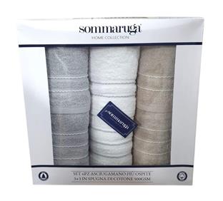 SOMMARUGA SET 6PZ ASCIUGAMANI+OSPITI SPUGNA SCATOLATO