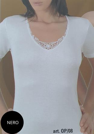 SPEEDY OP08 T-SHIRT DONNA M/M CALDO COT.MACRAME'NERO